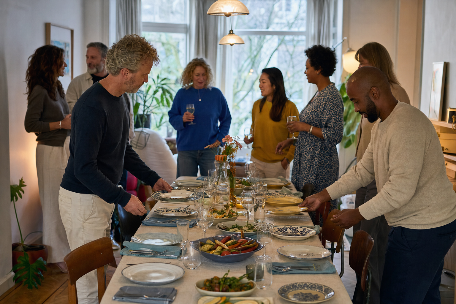 Rustige verjaardagssituatie passend bij een koud buffet thuis veilig opbouwen zonder alles tegelijk uit te stallen