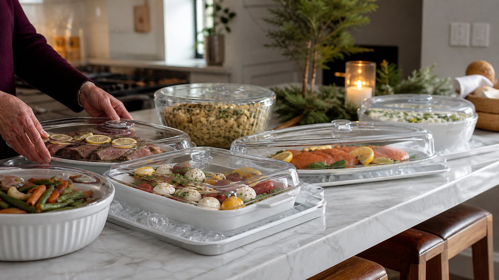 Overzichtelijk koud buffet dat veilig thuis wordt opgebouwd